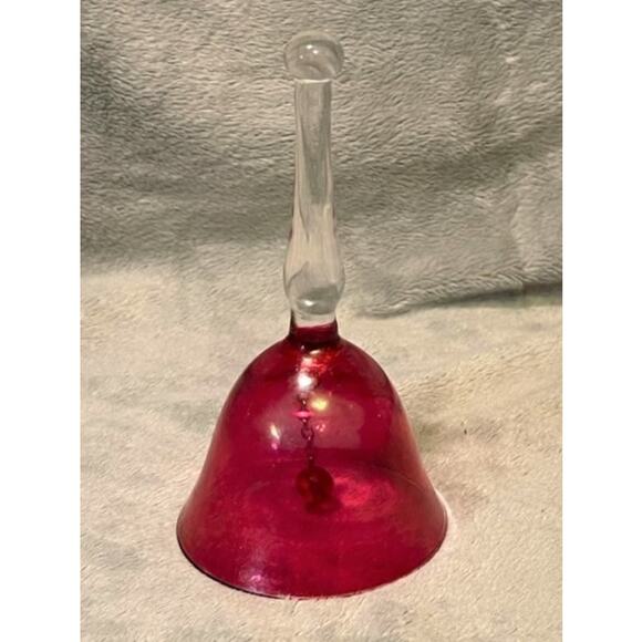 Vintage Mickey Mouse Etched Cranberry Glass Decorative Bell - Picture 3 of 8